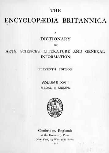 Encyclopedia Britannica. 11th edition. Volume 18