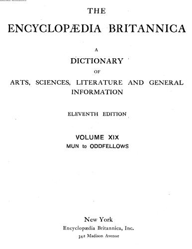 Encyclopedia Britannica. 11th edition. Volume 19