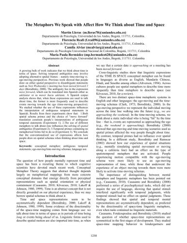 The Metaphors We Speak with Affect How We Think about Time and Space