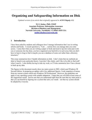 Organizing and Safeguarding Information on Disk