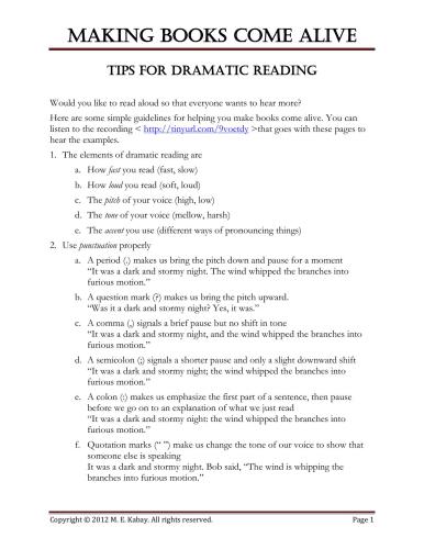 Tips for Dramatic Reading: Making Books Come Alive