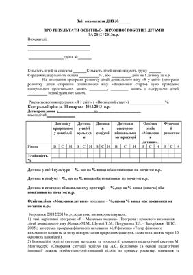 Звіт вихователя ДНЗ за навчальний рік