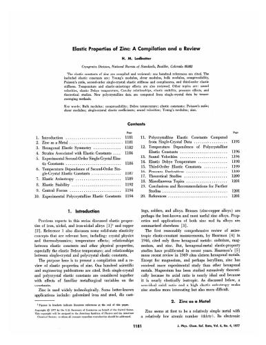 Elastic Properties of Zinc: A Compilation and a Review