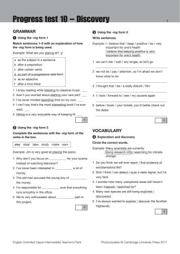 English Unlimited. Upper Intermediate. Coursebook (B2). Progress test 10