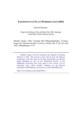 Experiments in plant hybridization