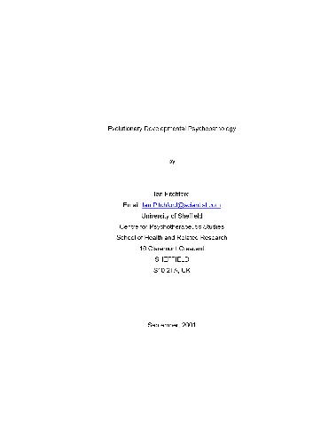 Evolutionary Developmental Psychopathology