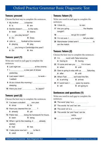 Oxford Practice Grammar - Basic Diagnostic Test