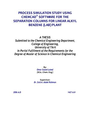 Process simulation study using CHEMCAD software for the separation columns for linear alkyl benzene (LAB) plant