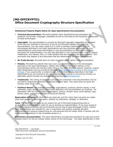 Microsoft Corp. Microsoft Office File Formats - MS-OFFCRYPTO: Office Document Cryptography Structure Specification