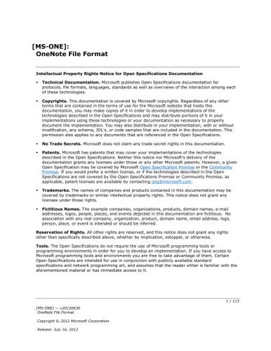 Microsoft Corp. Microsoft Office File Formats - MS-ONE: OneNote File Format