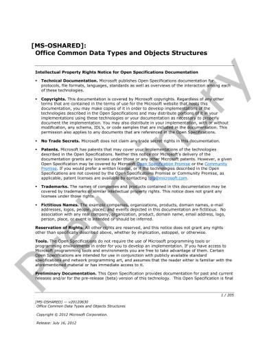 Microsoft Corp. Microsoft Office File Formats - MS-OSHARED: Office Common Data Types and Objects Structures