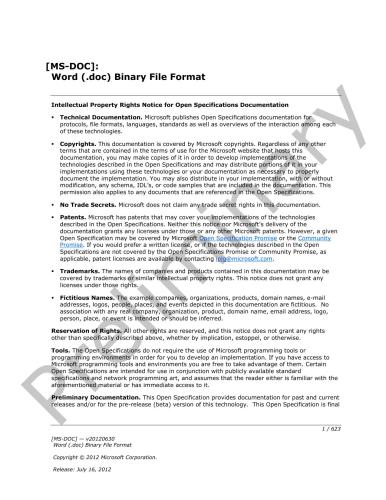 Microsoft Corp. Microsoft Office File Formats - MS-DOC: Word DOC Binary File Format