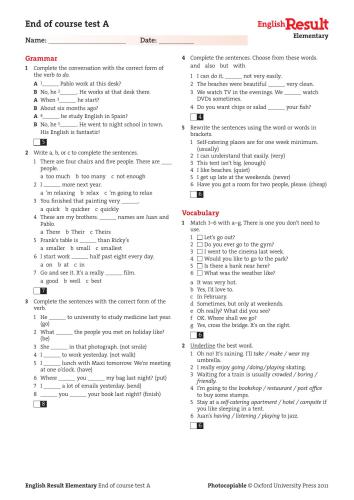 English Result Elementary Extra Tests