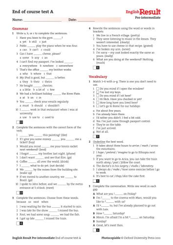 English Result Pre-intermediate Extra Tests