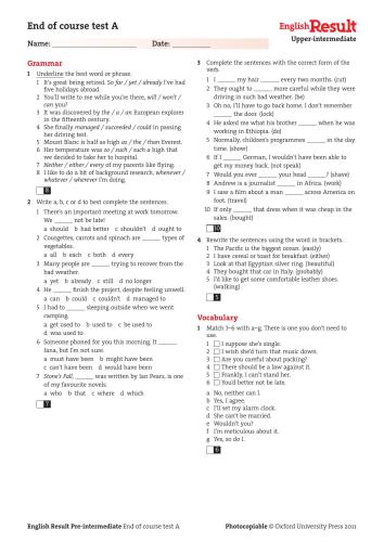 English Result Upper-Intermediate Extra Tests