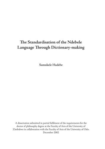 The Standardisation of the Ndebele Language Through Dictionary-making