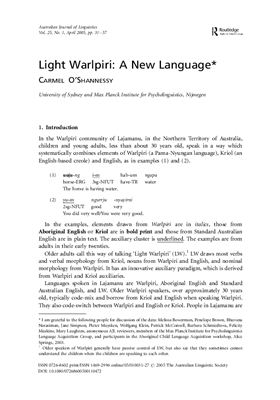 Light Warlpiri - A New Language