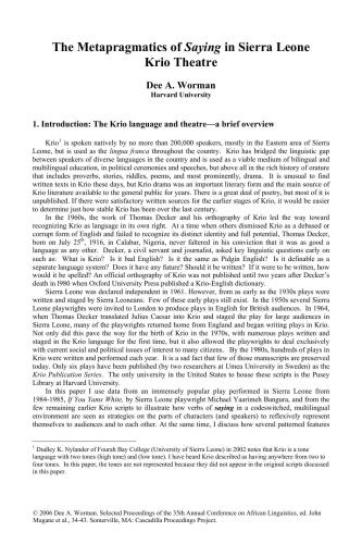 The Metapragmatics of Saying in Sierra Leone Krio