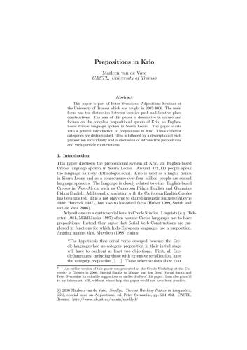 Prepositions in Krio