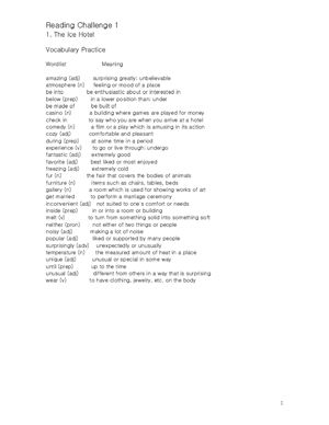 Reading Challenge 1 Wordlist