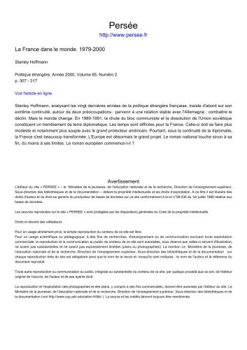 La France dans le monde. 1979-2000