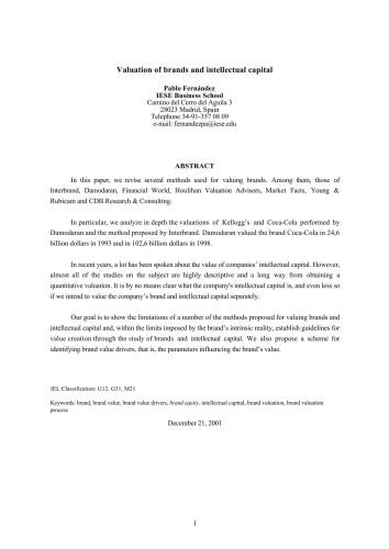 Valuation of brands and intellectual capital