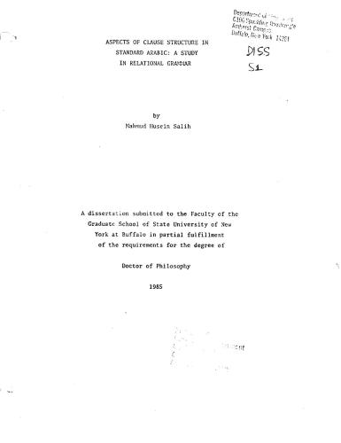 Aspects of Clause Structure in Standard Arabic: A Study in Relational Grammar