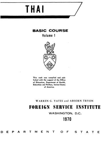 FSI. Thai Basic Course. StudentText. Volume 1