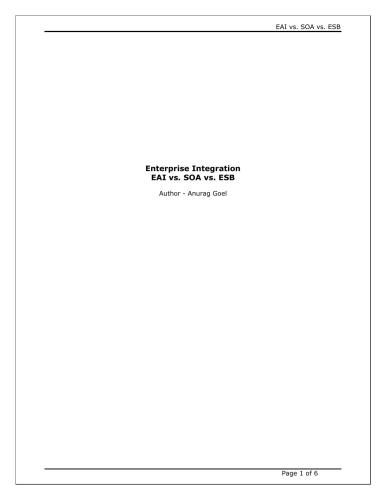 Enterprise Integration EAI vs. SOA vs. ESB