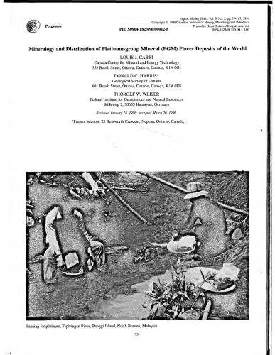 Mineralogy and Distribution of Platinum-group Mineral (PGM) Placer Deposits of the World