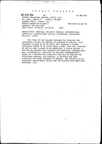 Spoken Cochabamba Quechua. Part 1