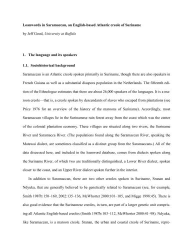 Loanwords in Saramaccan, an English-based Atlantic Creole of Suriname