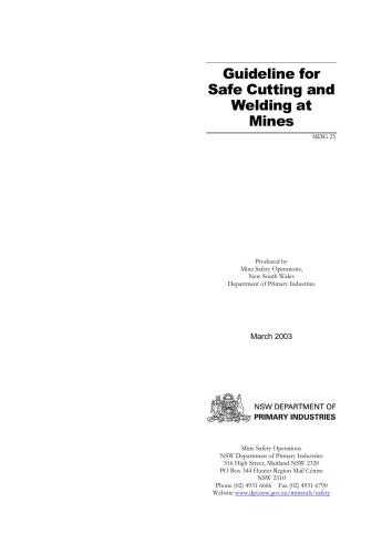 MDG 25 Guideline for Safe Cutting and Welding at Mines