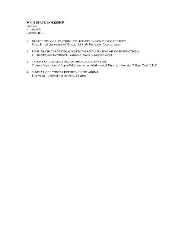 Workshop on Solid state physics