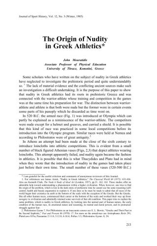 The Origin of Nudity in Greek Athletics