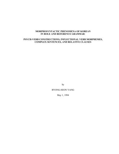 Morphosyntactic Phenomena of Korean