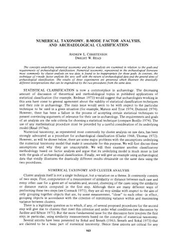 Christenson, Dwight W. Read. Numerical Taxonomy, R-Mode Factor Analysis, and Archaeological Classification