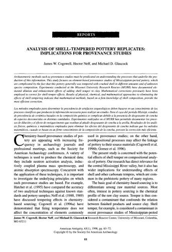 Analysis of Shell-Tempered Pottery Replicates: Implications for Provenance Studies