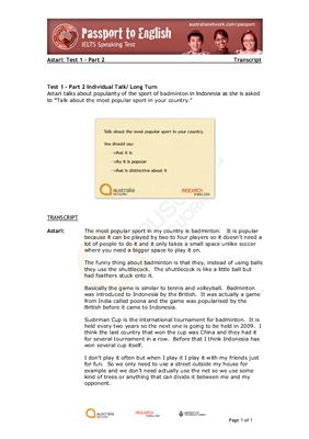 Passport to english from Australia Network, Official IELTS speaking test example(Astari)