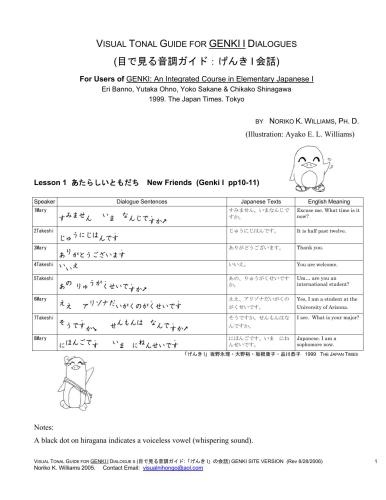Genki I and II Visual Tonal Guide for Dialogues