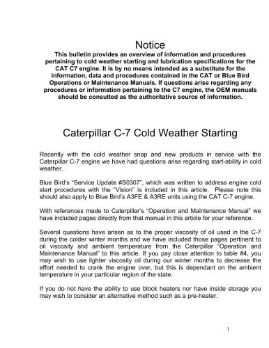 Caterpillar C-7 Cold Weather Starting