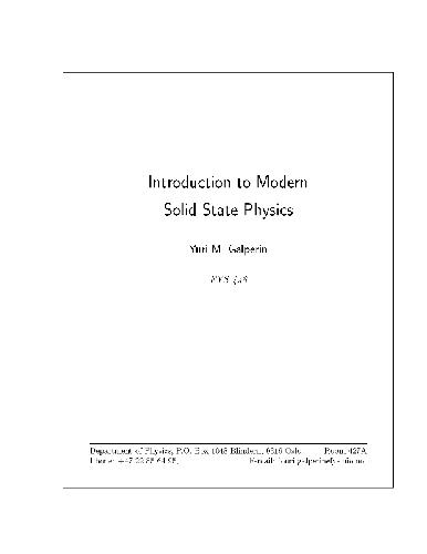 An Introduction to Modern Solid State Physics