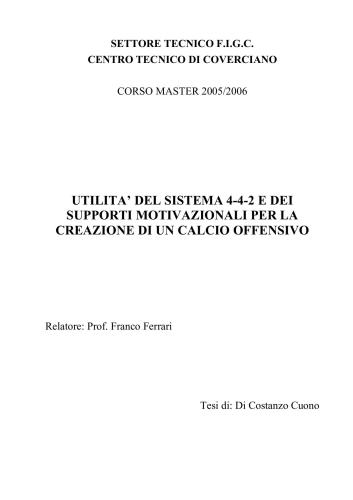 Utilita del sistema 4-4-2 e dei supporti motivazionalo per la creazioni di un calcio offensivo
