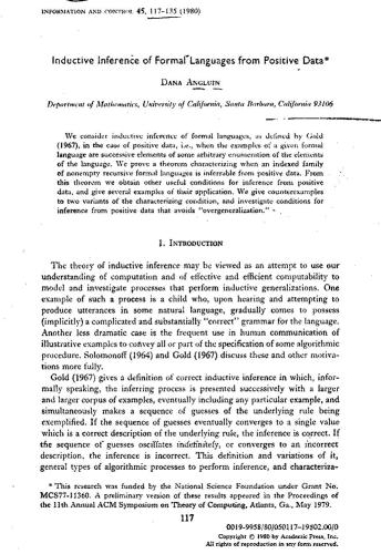 Inductive Inference of Formal Languages from Positive Data