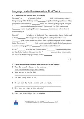 Language Leader Pre-Intermediate Tests