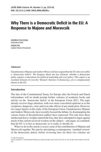 Why There is a Democratic Deficit in the EU: A Response to Majone and Moravcsik