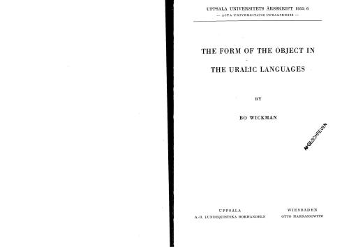 The Form of the Object in the Uralic Languages