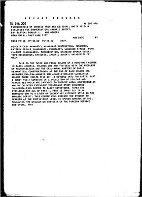 Fundamentals of Amharic. Volume 3. Units 8-9