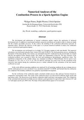 Ulrich Spicher Numerical Analyses of the Combustion Process in a Spark-Ignition Engine
