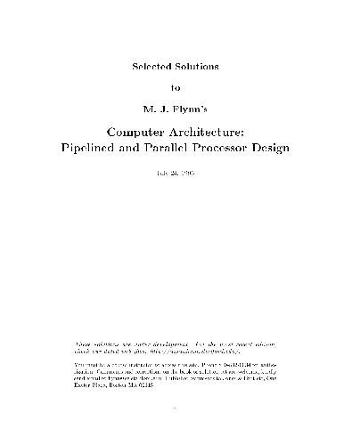 Solutions manual to Computer Architecture Pipelined and Parallel Processor Design
